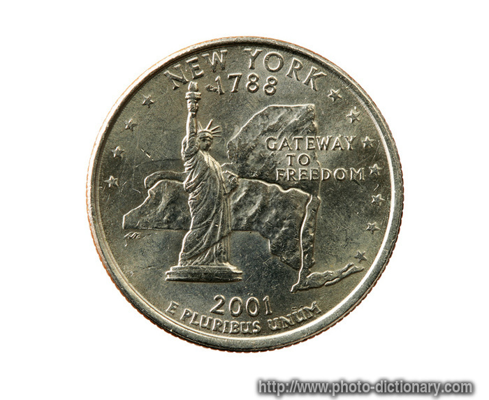 New York state quarter coin - photo/picture definition - New York state quarter coin word and phrase image
