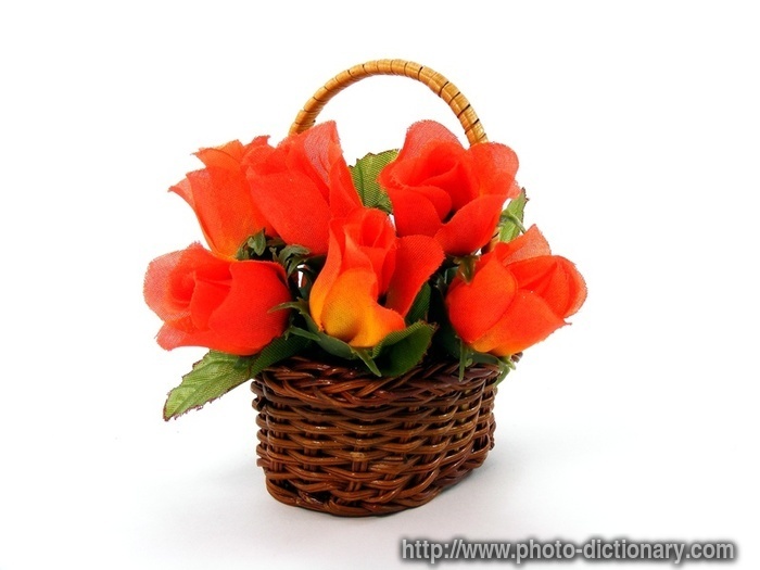 Valentine rose basket - photo/picture definition - Valentine rose basket word and phrase image