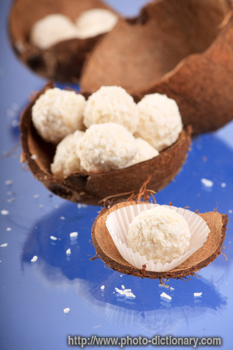 coconut truffles - photo/picture definition - coconut truffles word and phrase image