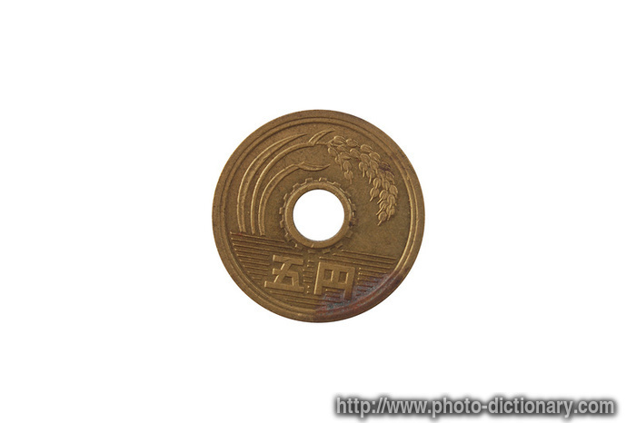 5 yen coin - photo/picture definition - 5 yen coin word and phrase image