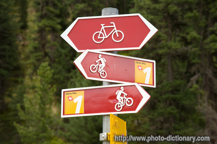 bicycle signpost - photo/picture definition - bicycle signpost word and phrase image