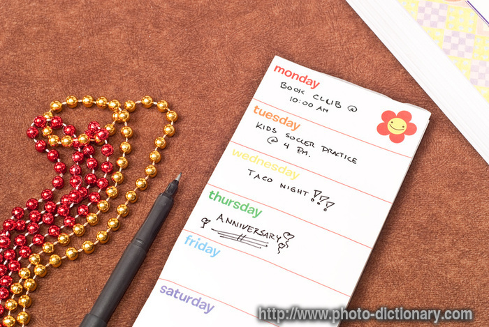 weekdays schedule - photo/picture definition - weekdays schedule word and phrase image