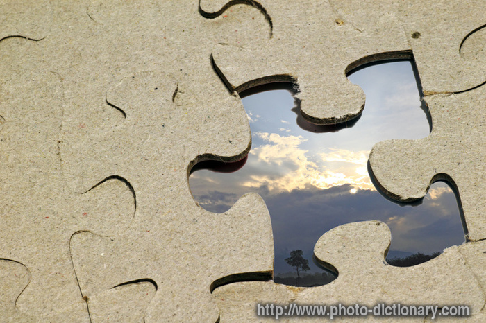 missing jigsaw puzzle - photo/picture definition - missing jigsaw puzzle word and phrase image